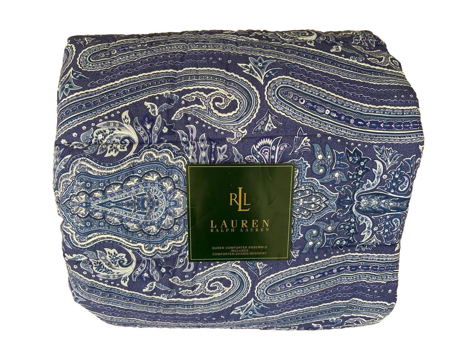 Ralph Lauren Putney Paisley Blue Queen Comforter 4PC Set Vintage