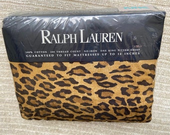 最終価格Ralph Lauren  ヒョウ柄ツインフラットシーツ ラルフローレン レオパード柄 キングサイズ ディープフィットシーツ