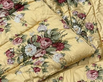 Ralph Lauren Kathleen jaune floral double / Couette grand lit satinée vintage