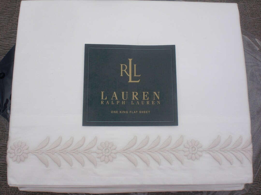 Ralph Lauren Sonoma Valley LIZETH Cream EMBROIDERED KING Flat Sheet New