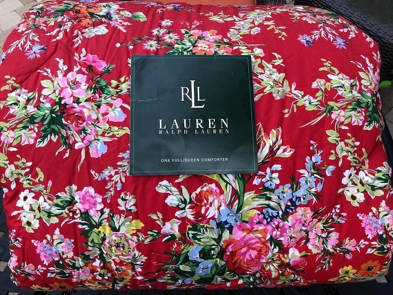 Ralph Lauren Belle Harbor Red Floral Queen Comforter Vintage, New, Rare