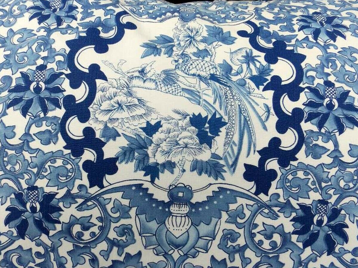 【極美品✨】ペンローズ フローラル柄 パターン柄 ジャガード 白青 光沢 英国製 Ralph Lauren Porcelain Blue Tamarind Bird QUEEN Duvet Cover + Two