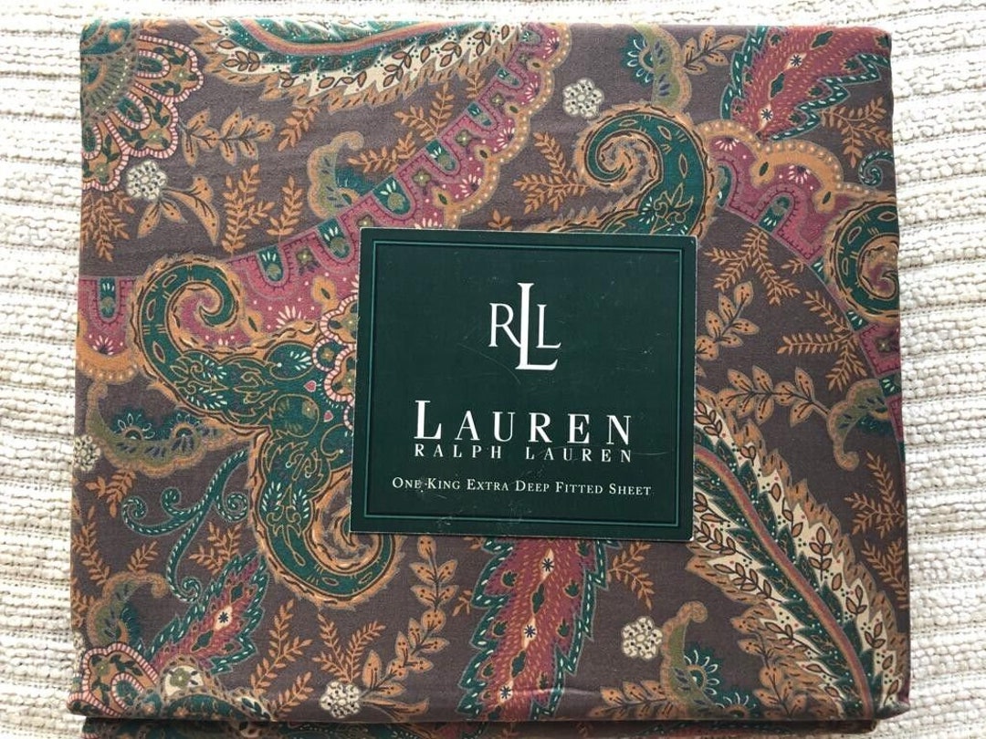 Ralph Lauren Rue Des Artistes King Deep Fitted Sheet Brown Paisley ...