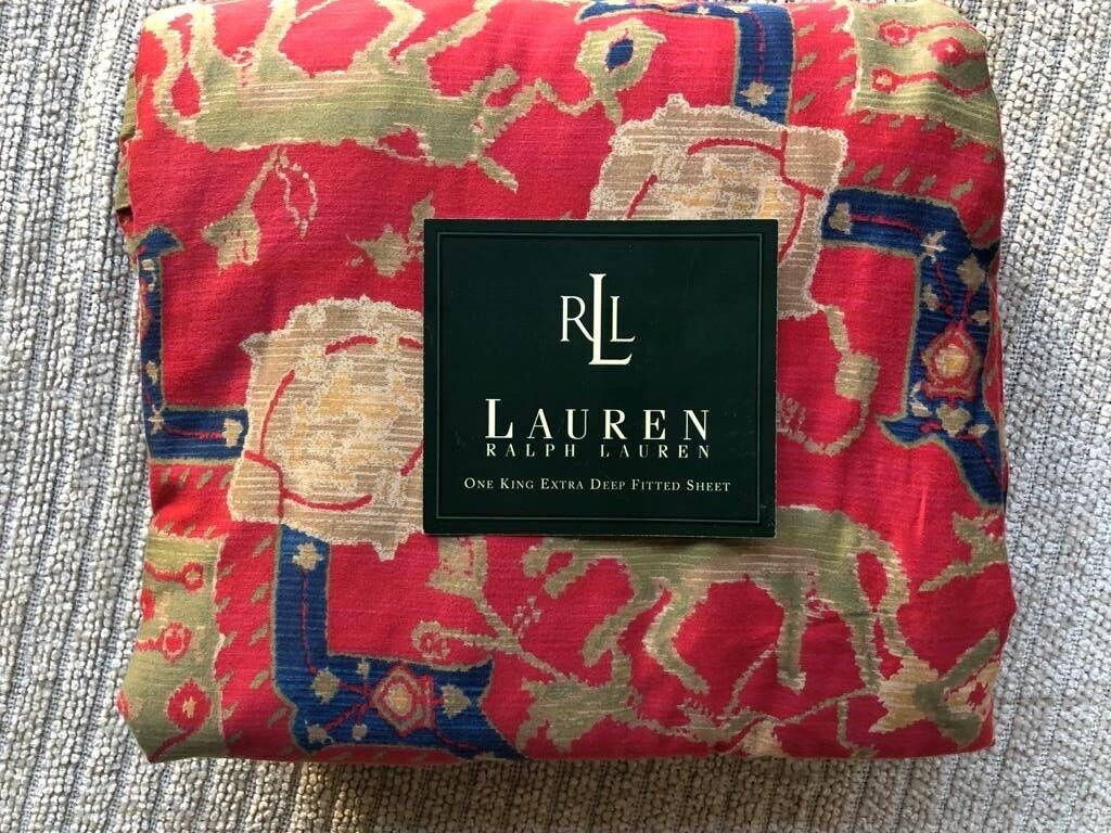 Ralph Lauren CONSERVATORY RED KING Fitted Sheet Sateen Vintage Rare Pre ...