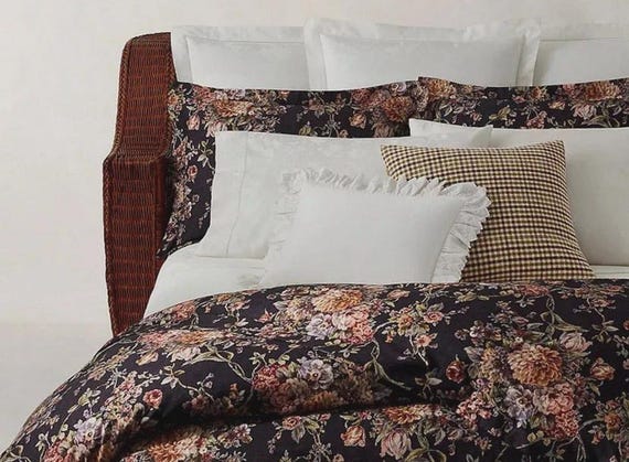 Ralph Lauren Elyse Floral Duvet Cover King Eggplant Purple Twill