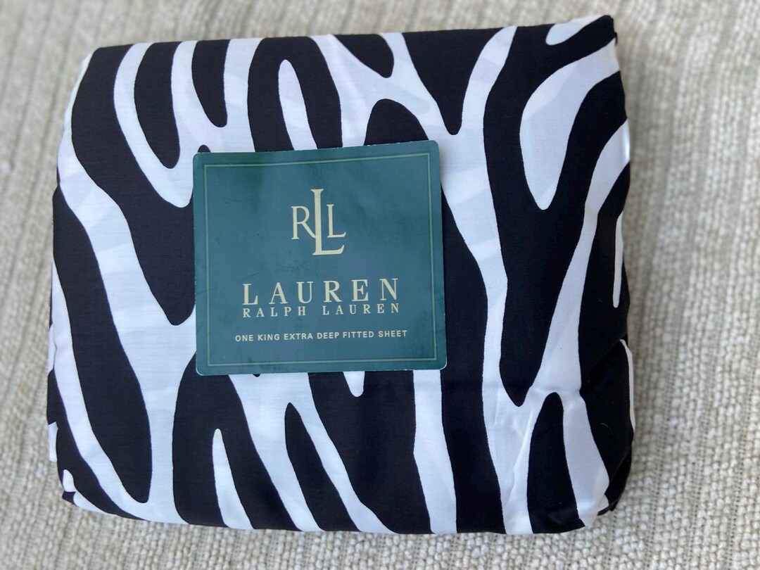 Ralph Lauren RODEO DRIVE Zebra Black KING Fitted Sheet Sateen