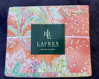 Ralph Lauren Jamaica Coral King Flat Sheet 450TC New, Vintage