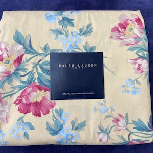 Ralph  Lauren  Parsonage  Yellow  Floral  Queen Duvet / Comforter Cover  Pillow Shams 3 pc Set  New Vintage Rare!