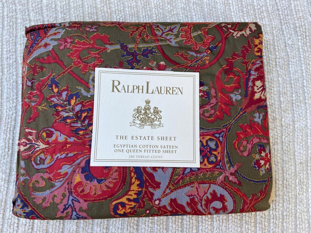 Ralph Lauren Galahad Red Paisley Queen Fitted Sheet Sateen Rare