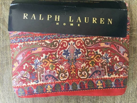 NEW Ralph Lauren Galahad King Flat Sheet Medieval Paisley Sateen