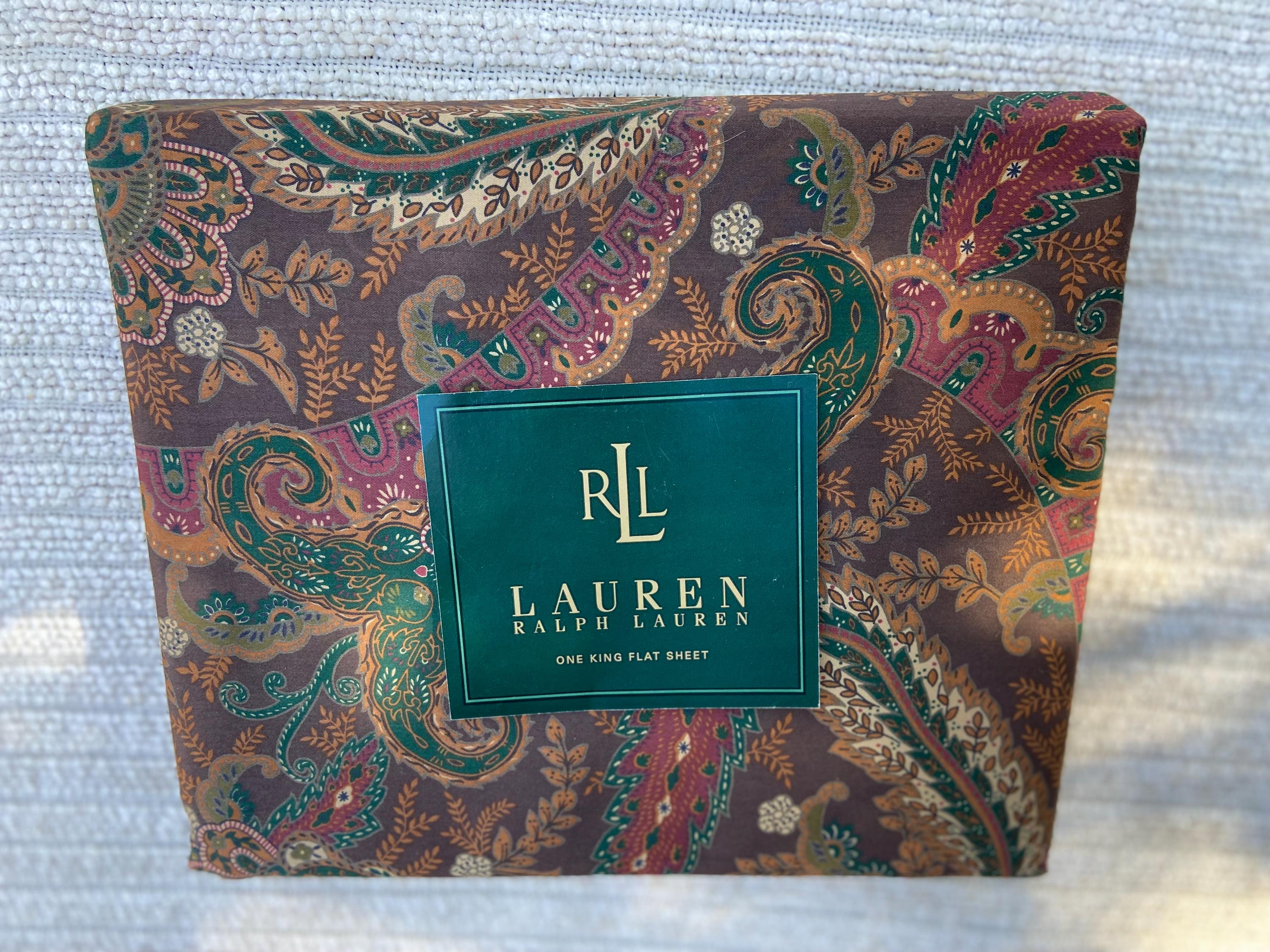Ralph Lauren Rue Des Artistes King Flat Sheet Brown Paisley