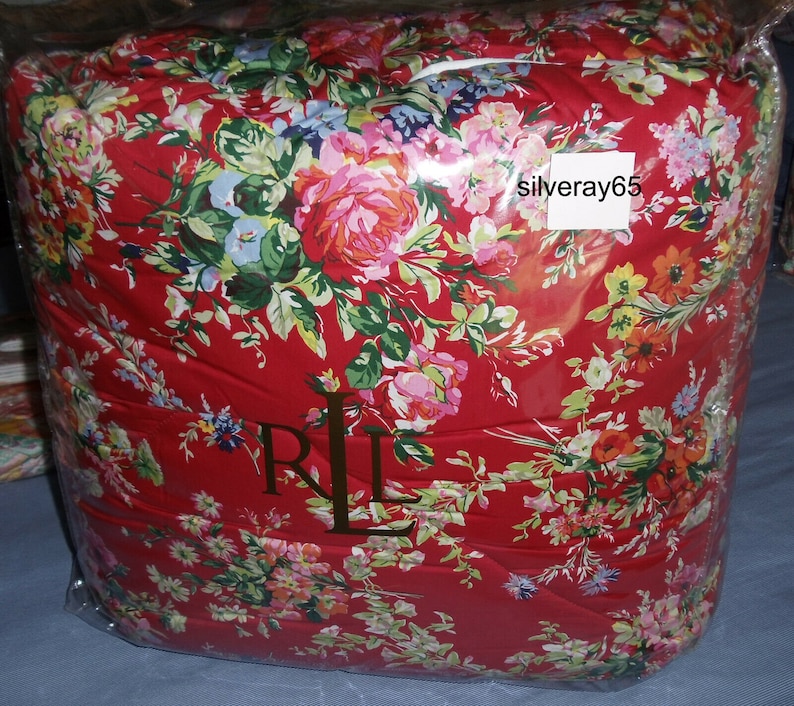 Ralph Lauren Belle Harbor Red Floral King Comforter 4 Pc Set Vintage