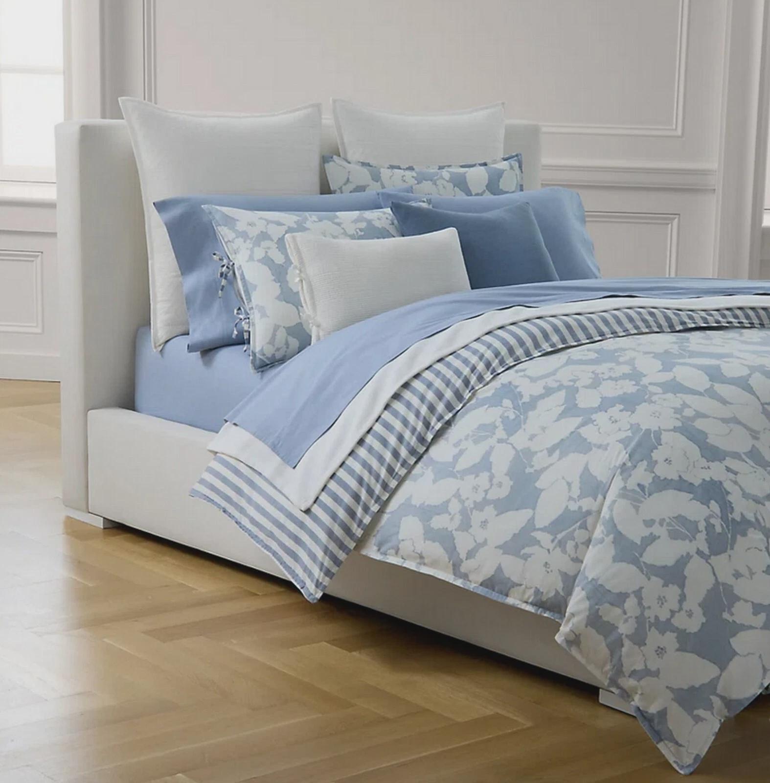 【極美品✨】ダブルアールエル フローラルペイズリー柄 青白 シルク イタリア製 Lauren Ralph Willa Reversible Floral 3-piece Set King Comforter