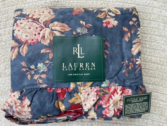 Ralph Lauren Chadwick Floral Ruffled KING Flat Sheet Vintage, Rare