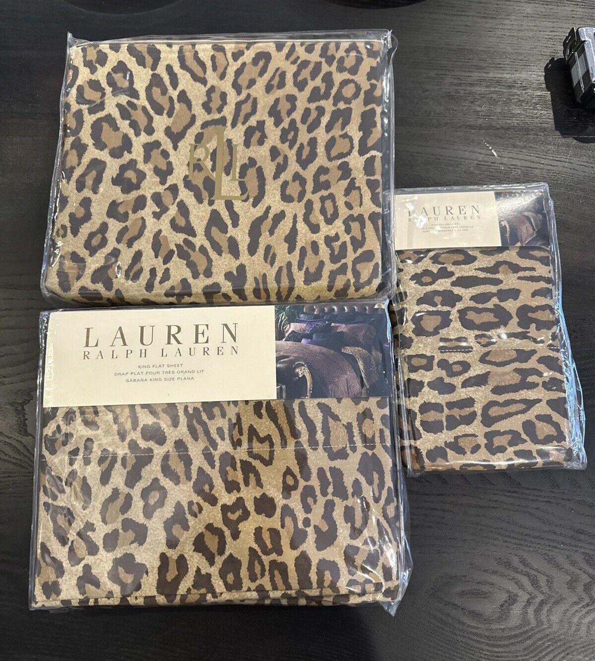 Ralph Lauren Bohemian Leopard Sateen King Sheet Set 4 Pieces 450
