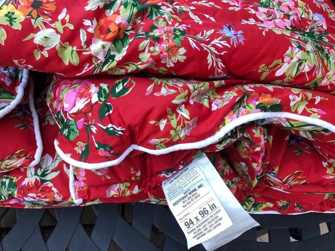 Ralph Lauren Belle Harbor Red Floral Queen Comforter Vintage, New, Rare