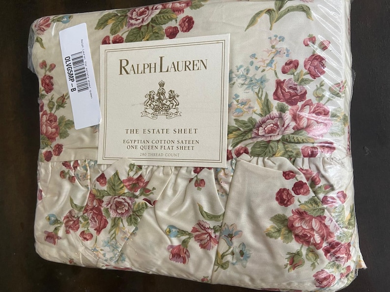 Ralph Lauren Emily Anne Rose Floral Queen Estate Ruffled Flat Sheet ...