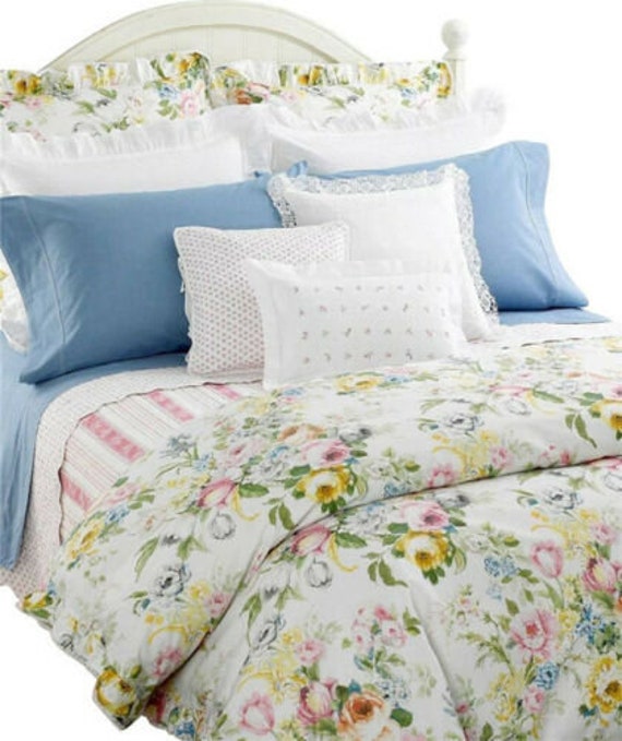 Ralph Lauren HOME LAKE Ruffled Floral Pastel KING Duvet Comforter Cover Rare Etsy