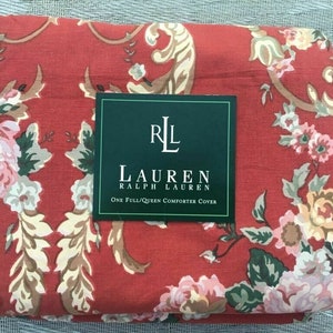 Ralph   Lauren    MARSEILLES RED  Floral   QUEEN  Duvet  / Comforter  Cover   Vintage  New