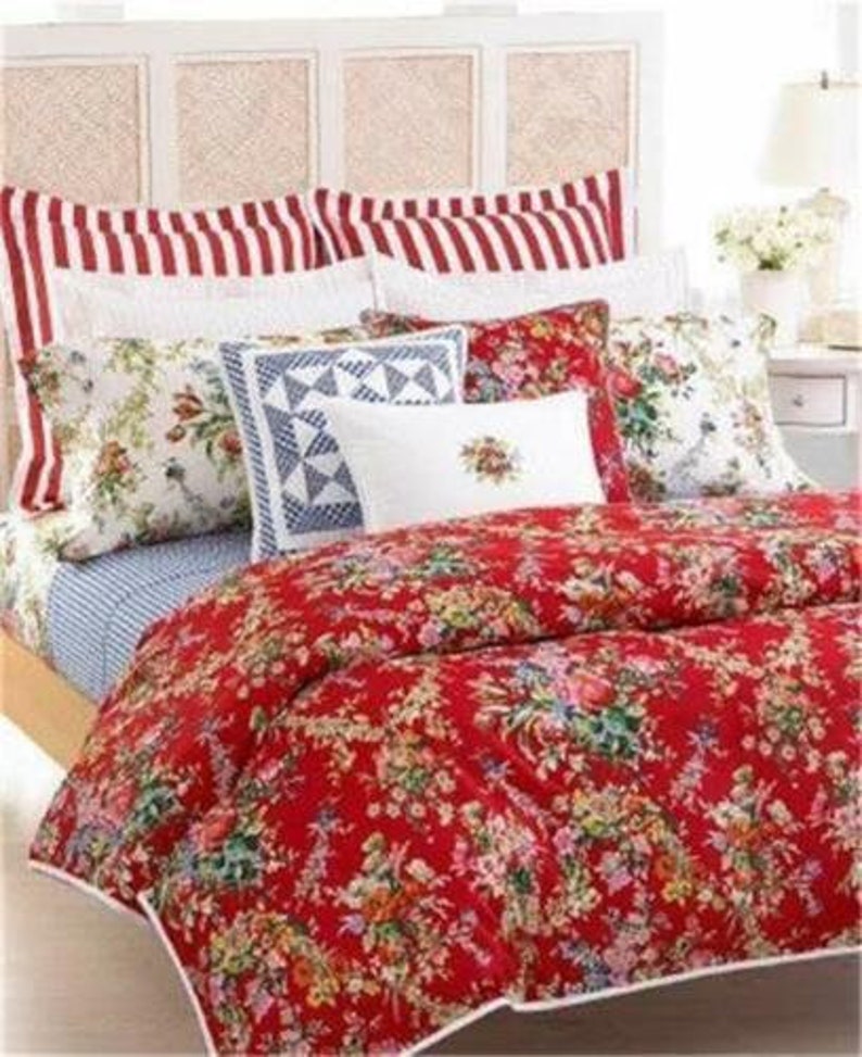 Ralph Lauren Belle Harbor Red Floral Queen Comforter Vintage, New, Rare