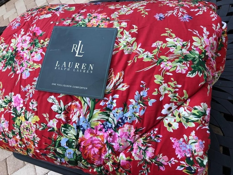 Ralph Lauren Belle Harbor Red Floral Queen Comforter Vintage, New, Rare