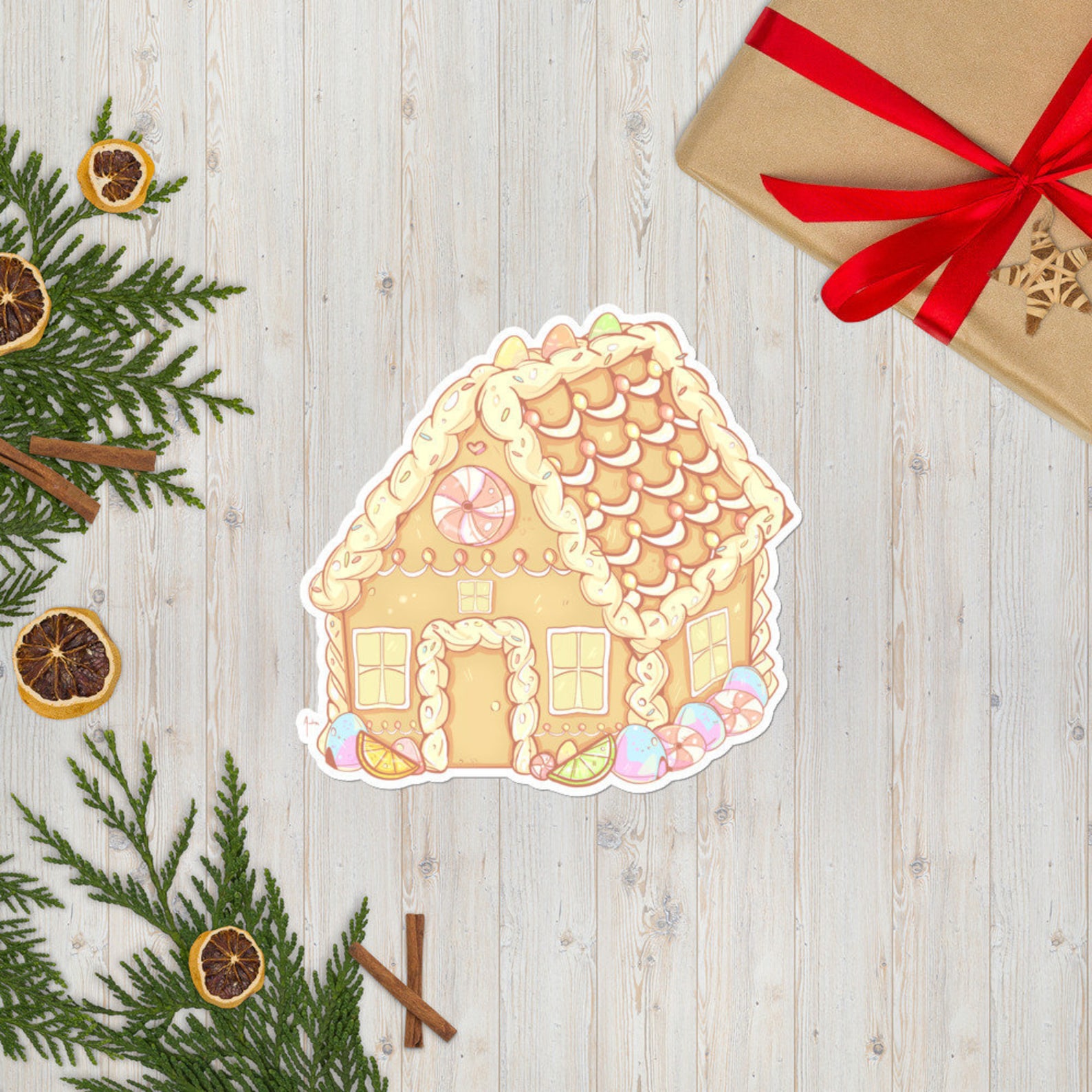 Cute Gingerbread House Christmas Sticker | Etsy