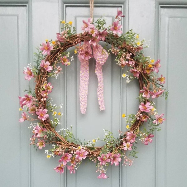 Lovely wild flower blossom door wreath, spring, summer, all year round wreath, cottage wreath,  farmhouse wreath,  rustic, natural looking