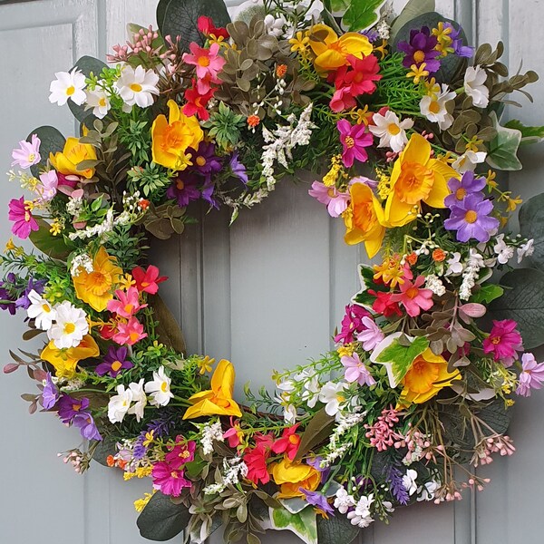 Wild flower meadow wreath/Easter wreath/all year round/ summer/spring wreath/rustic/cottage/farmhouse wreath/ Mother's day/birthday gift