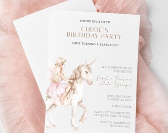 Einhorn Fee Geburtstagseinladung : Printable 5 x 7 Custom Design (Digitaler Download)