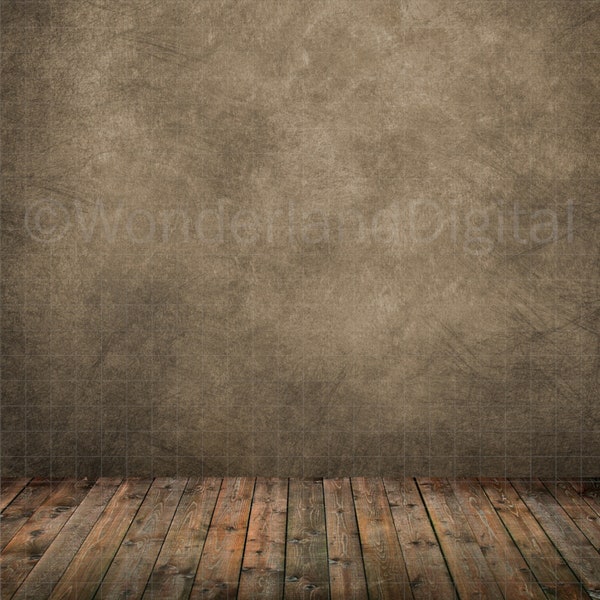 Digital Photography Backdrop - Brown Textured Wall with Wood Floor - Studio Backdrop/Background