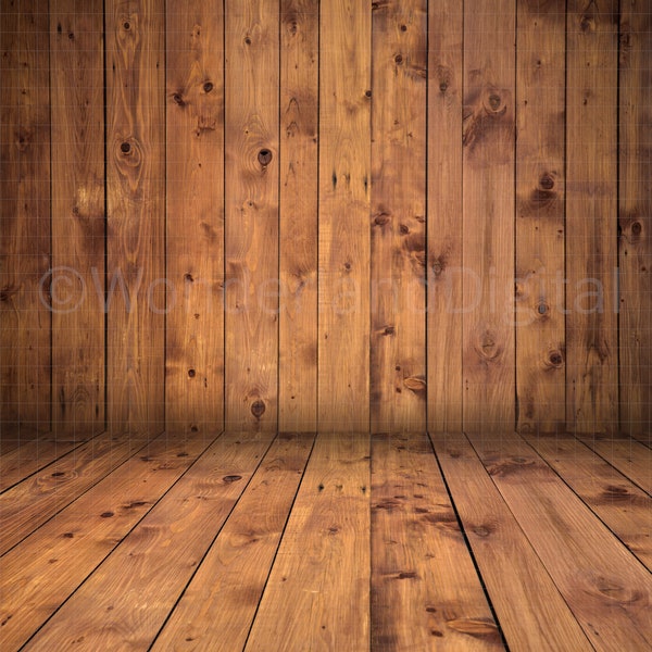 Vintage Wood Digital Backdrop, Wood Wall with Floor Studio Background