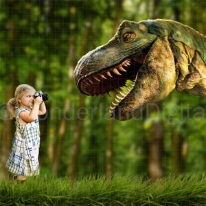 Friendly T-Rex Dinosaur Digital Backdrop/Background with Grass Overlay