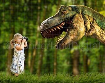 Friendly T-Rex Dinosaur Digital Backdrop/Background with Grass Overlay