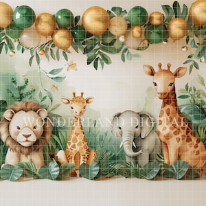 Children&#39;s Safari Themed Digital Backdrop, Birthday Celebration Backdrop, Newborn Backdrop, Jungle Themed Backdrop