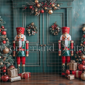 Nutcracker Digital Background - Green Background with Nutcracker Soldiers - Christmas Digital Backdrop for Photography - Nutcracker Backdrop