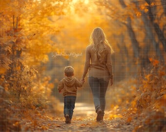 Fall Forest Digital Backdrop, Autumn Forest Pathway, Digital Photography Backdrop