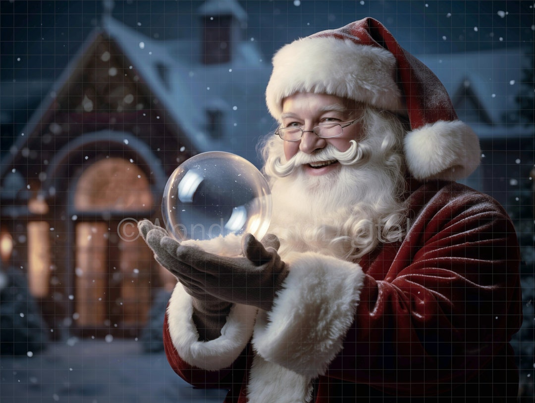 Santa Holding A Snow Globe Digital Photography Backdrop, Christmas