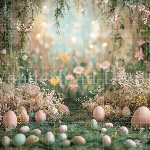 Floral Easter Digital Photography Backdrop, Spring Backdrop, Easter Eggs, Spring Portrait Background