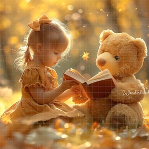 Fall Teddy Bear Digital Backdrop, Autumn Photography Backdrop, Teddy Bear Backdrop, Fall Backdrop