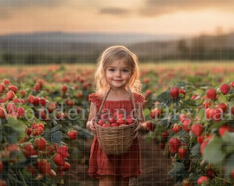 Summer Digital Backdrop, Strawberry Patch Backdrop, Strawberry Field Backdrop, Summer Backdrop, Summer Background for Photo Compositions