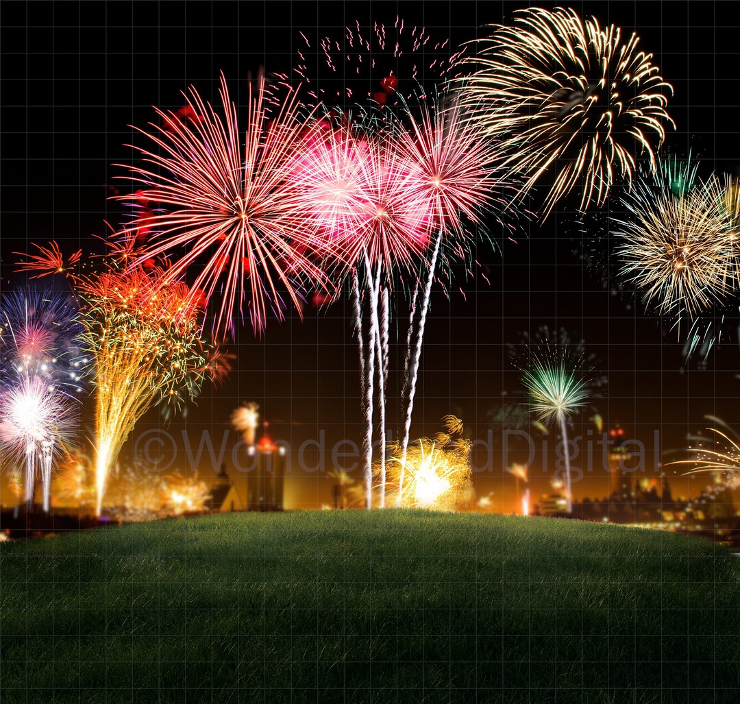 Fourth of July Digital Backdrop, Grass Hill, Fireworks, Independence Day  Digital Background for Photoshop