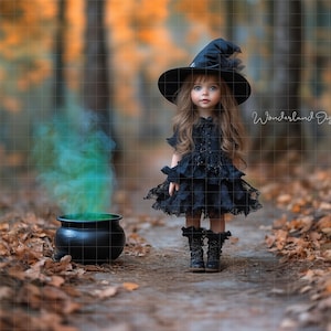 Witch Digital Backdrop, Halloween Digital Backdrop, Witch Cauldron, Fall Forest Background, Digital Photography Background