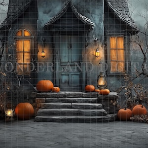 Spooky Halloween Haunted House Digital Backdrop, Halloween House Digital Background, Witch House Backdrop