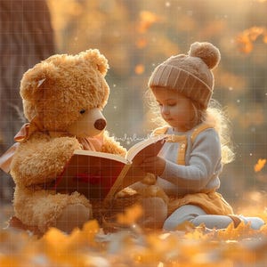 Teddy Bear Digital Backdrop, Childrens Autumn Photography Backdrop, Fall Backdrop