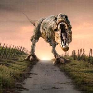 Dinosaur Digital Backdrop, Trex Digital Backdrop, Dinosaur Chasing, Digital Backdrop-Background