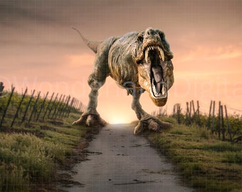 Dinosaur Digital Backdrop, Trex Digital Backdrop, Dinosaur Chasing, Digital Backdrop-Background