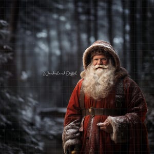 Santa Claus in A Winter Forest Digital Photography Backdrop, Christmas Digital Backdrop, Santa Claus Backdrop
