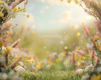Easter Digital Backdrop, Spring Backdrop, Childrens Easter Portrait Backdrop, Spring Flowers