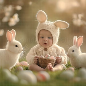 Easter Digital Backdrop, Spring Backdrop, White bunnies, Spring Background, Children&#39;s Easter Portrait Backdrop
