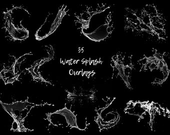 35 Water Splash Overlays, Transparent Background, Photoshop Overlays